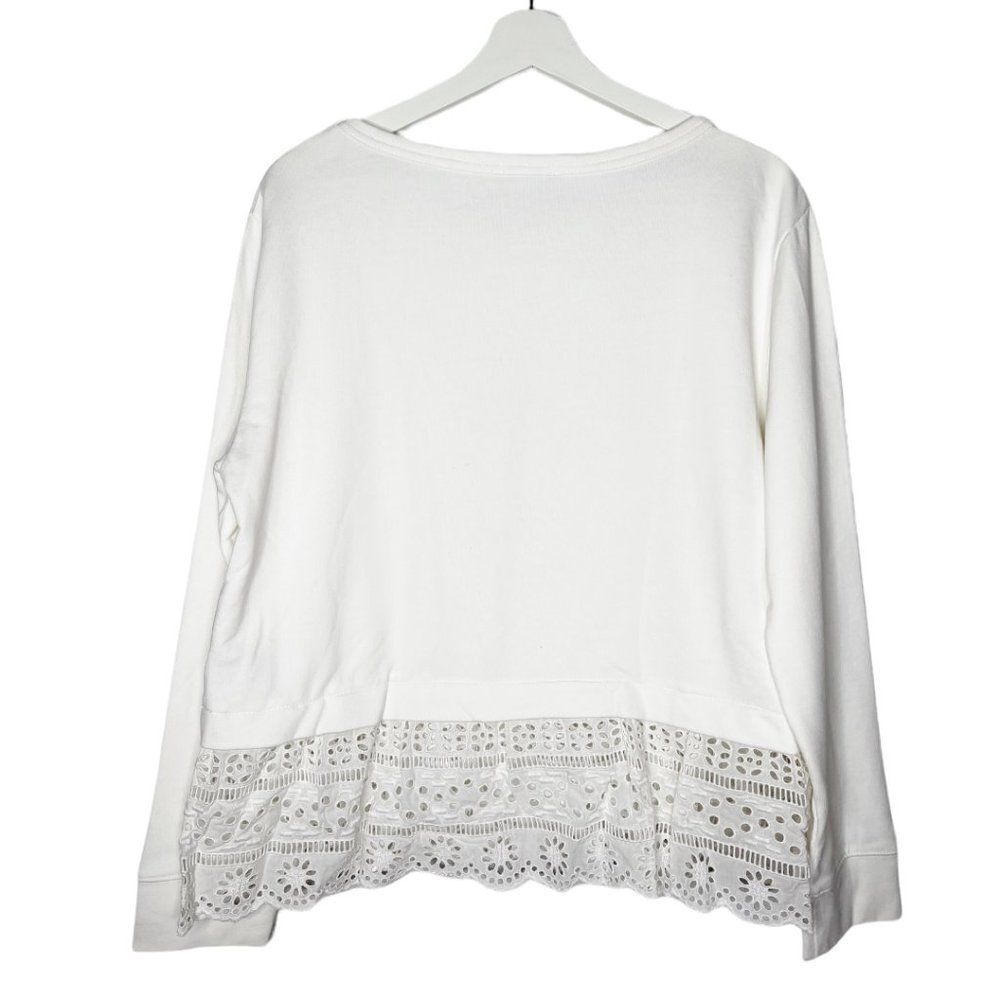 J. CREW White Eyelet Hem Sweatshirt  - Picture 5 of 8